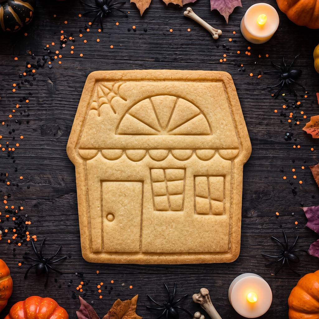 Vykrajovátko s razítkem strašidelny dům na Halloween